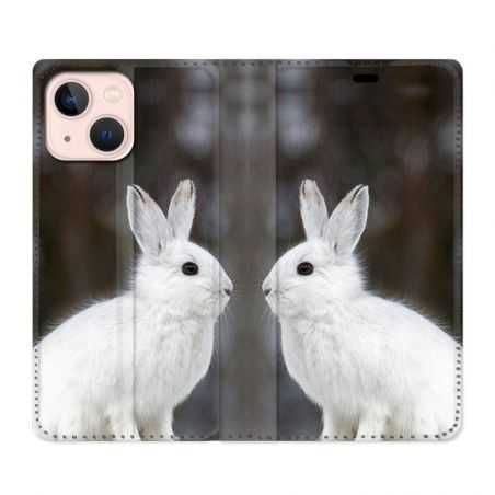 Housse Cuir Portefeuille Pour Iphone 13 Lapin Blanc