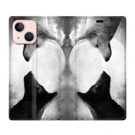 Housse Cuir Portefeuille Pour Iphone 13 Loup Duo