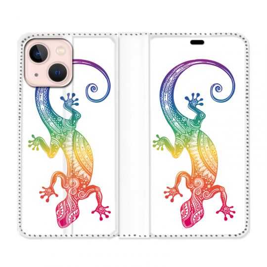Housse Cuir Portefeuille Pour Iphone 13 Animaux Maori Salamandre Color