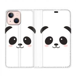 Housse Cuir Portefeuille Pour Iphone 13 Panda Blanc