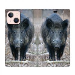 Housse Cuir Portefeuille Pour Iphone 13 Sanglier Pin
