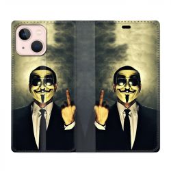 Housse Cuir Portefeuille Pour Iphone 13 Anonymous Doigt