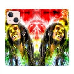 Housse Cuir Portefeuille Pour Iphone 13 Bob Marley Color