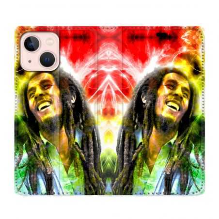 Housse Cuir Portefeuille Pour Iphone 13 Bob Marley Color