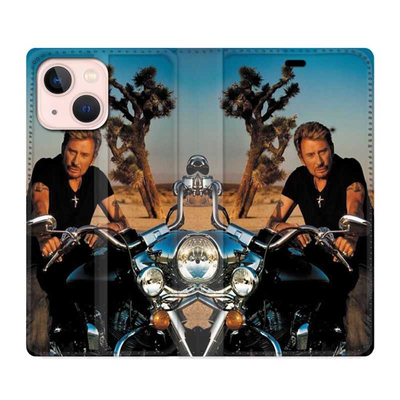 Housse Cuir Portefeuille Pour Iphone 13 Johnny Hallyday Moto