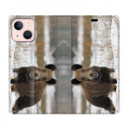 Housse Cuir Portefeuille Pour Iphone 13 Chasse Sanglier Neige