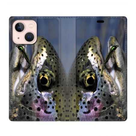 Housse Cuir Portefeuille Pour Iphone 13 Peche Truite