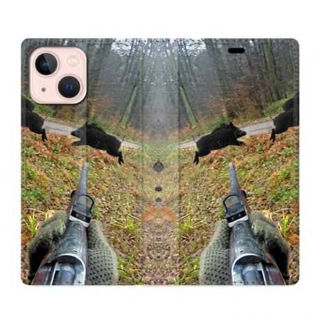 Housse Cuir Portefeuille Pour Iphone 13 Chasse Vision Tir