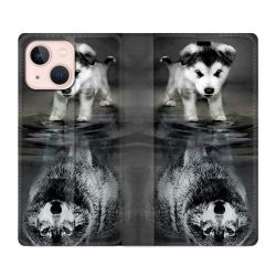 Housse Cuir Portefeuille Pour Iphone 13 Chien Reflet