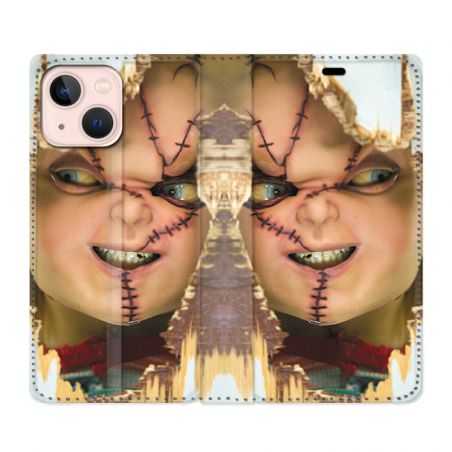 Housse Cuir Portefeuille Pour Iphone 13 Chucky Blanc