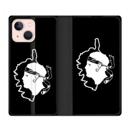 Housse Cuir Portefeuille Pour Iphone 13 Corse Noir