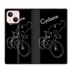 Housse Cuir Portefeuille Pour Iphone 13 Cyclisme Ombre Blanche