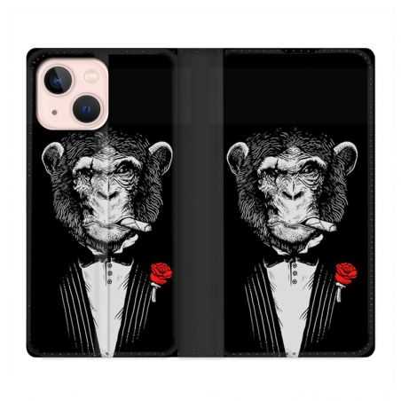 Housse Cuir Portefeuille Pour Iphone 13 Decale Singe Mafia