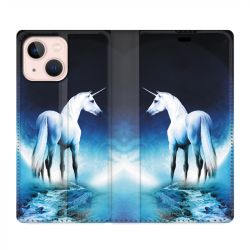 Housse Cuir Portefeuille Pour Iphone 13 Licorne Lune