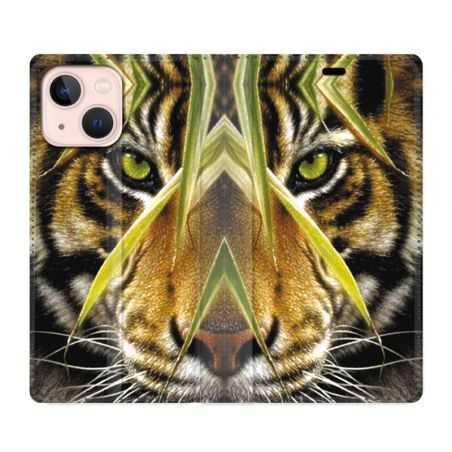 Housse Cuir Portefeuille Pour Iphone 13 Oeil Tigre