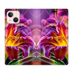 Housse Cuir Portefeuille Pour Iphone 13 Fleur Lys Color