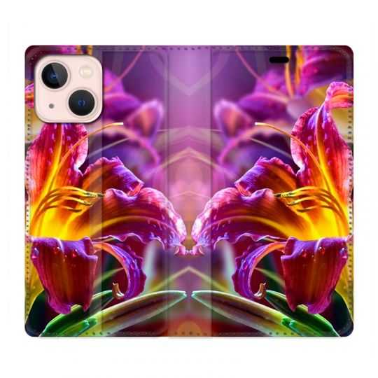 Housse Cuir Portefeuille Pour Iphone 13 Fleur Lys Color