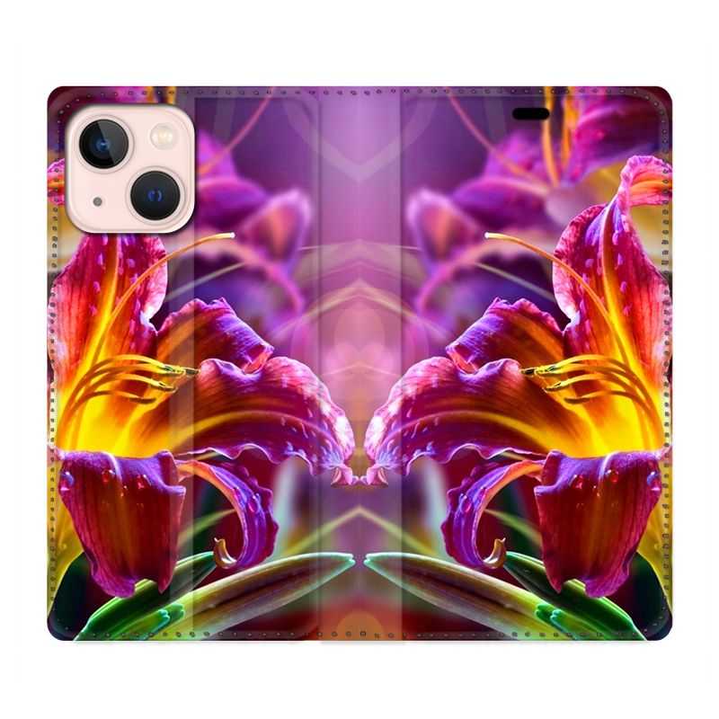 Housse Cuir Portefeuille Pour Iphone 13 Fleur Lys Color