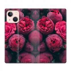 Housse Cuir Portefeuille Pour Iphone 13 Fleur Pivoine