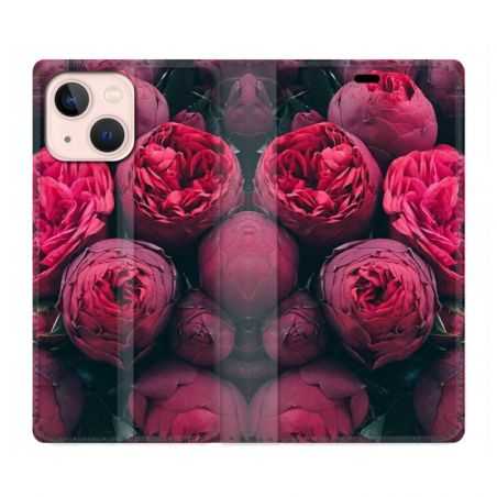 Housse Cuir Portefeuille Pour Iphone 13 Fleur Pivoine