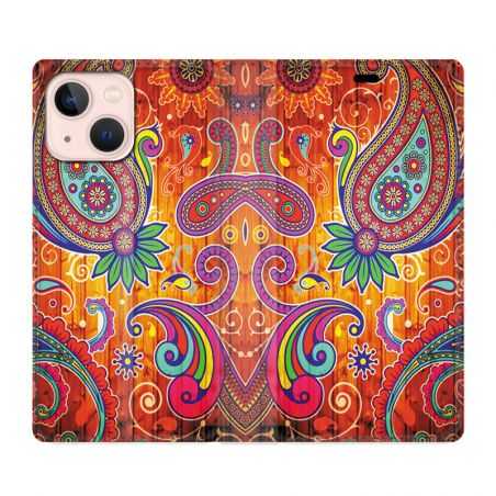 Housse Cuir Portefeuille Pour Iphone 13 Fleur Psychedelic