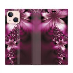 Housse Cuir Portefeuille Pour Iphone 13 Fleur Violette Montante