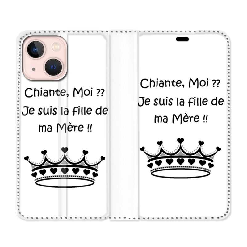 Housse Cuir Portefeuille Pour Iphone 13 Humour Moi Chiante
