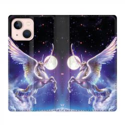 Housse Cuir Portefeuille Pour Iphone 13 Licorne Céleste