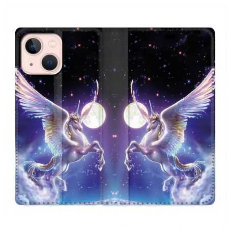 Housse Cuir Portefeuille Pour Iphone 13 Licorne Céleste