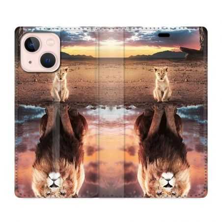 Housse Cuir Portefeuille Pour Iphone 13 Lion Reflet