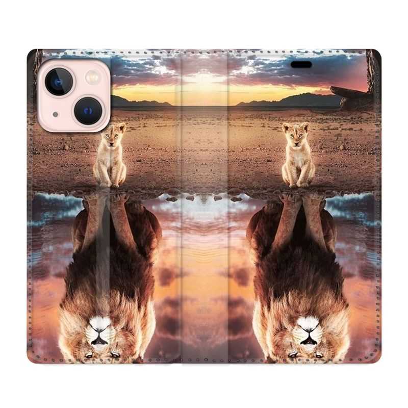 Housse Cuir Portefeuille Pour Iphone 13 Lion Reflet