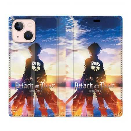 Housse Cuir Portefeuille Pour Iphone 13 Manga Attaque Titans Soleil