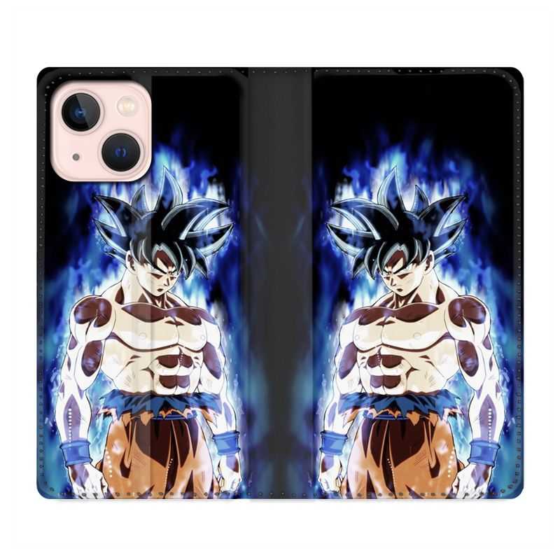 Housse Cuir Portefeuille Pour Iphone 13 Manga Dragon Ball Sangoku Noir