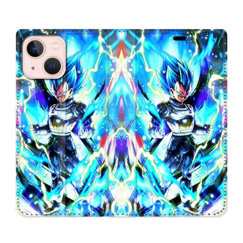 Housse Cuir Portefeuille Pour Iphone 13 Manga Dragon Ball Vegeta Bleu