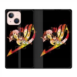 Housse Cuir Portefeuille Pour Iphone 13 Manga Fairy Tail Logo Noir