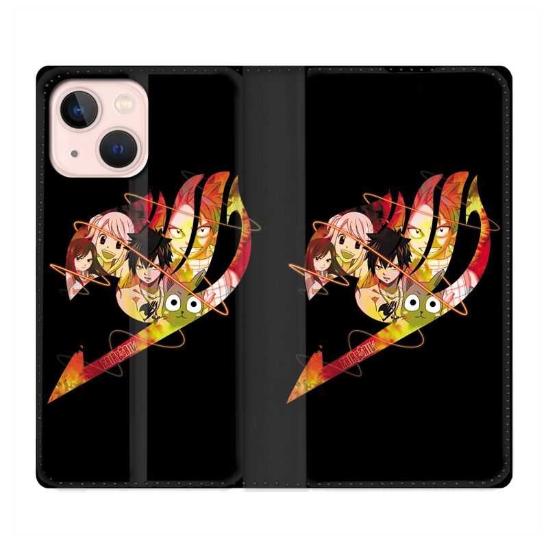 Housse Cuir Portefeuille Pour Iphone 13 Manga Fairy Tail Logo Noir