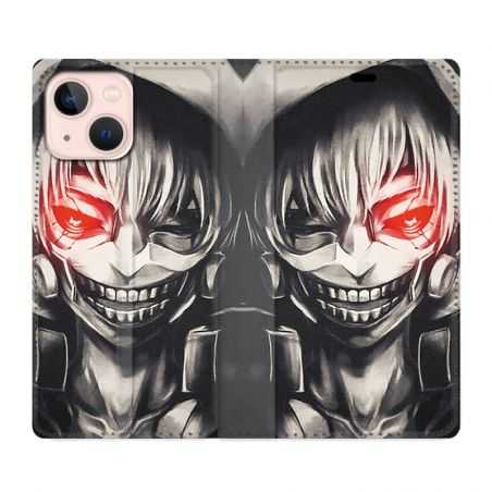 Housse Cuir Portefeuille Pour Iphone 13 Manga Kaneki Noir