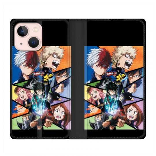 Housse Cuir Portefeuille Pour Iphone 13 Manga My Hero Academia Noir