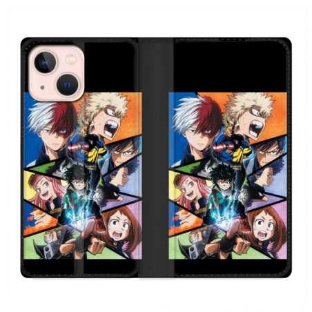 Housse Cuir Portefeuille Pour Iphone 13 Manga My Hero Academia Noir