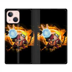 Housse Cuir Portefeuille Pour Iphone 13 Manga Naruto Noir