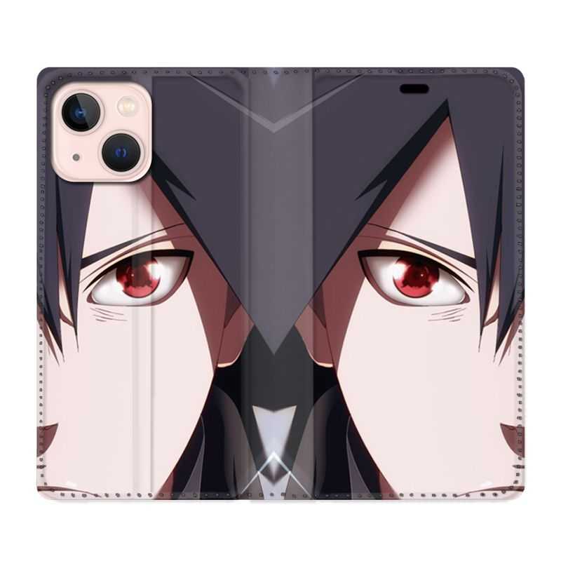 Housse Cuir Portefeuille Pour Iphone 13 Manga Naruto Sasuke visage