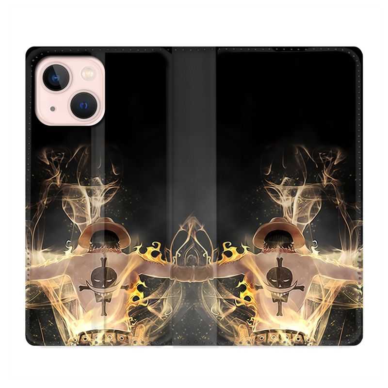 Housse Cuir Portefeuille Pour Iphone 13 Manga One Piece Ace Noir