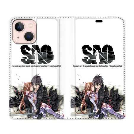 Housse Cuir Portefeuille Pour Iphone 13 Manga SAO sword Art Online Blanc