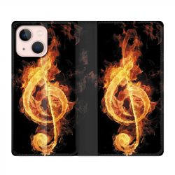 Housse Cuir Portefeuille Pour Iphone 13 Musique Clé Sol Feu N