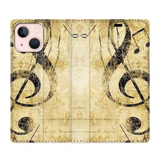 Housse Cuir Portefeuille Pour Iphone 13 Musique Clé Sol Vintage
