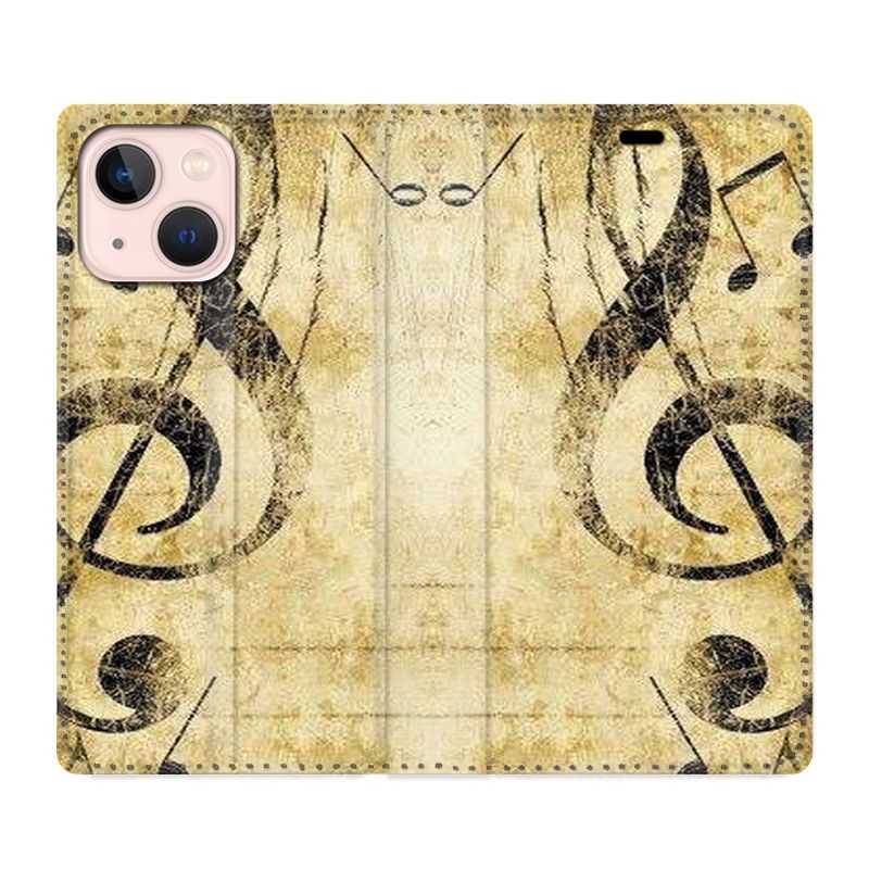 Housse Cuir Portefeuille Pour Iphone 13 Musique Clé Sol Vintage