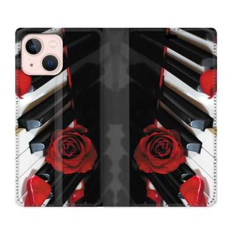 Housse Cuir Portefeuille Pour Iphone 13 Musique Rose Piano