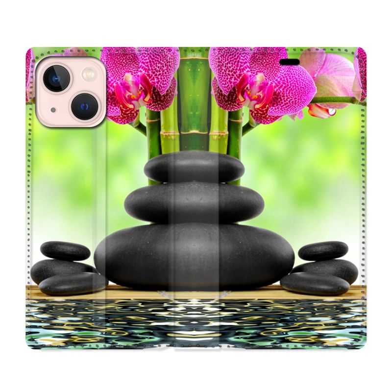 Housse Cuir Portefeuille Pour Iphone 13 Orchidee Eau