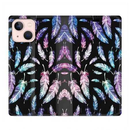 Housse Cuir Portefeuille Pour Iphone 13 Psychedelic Plume