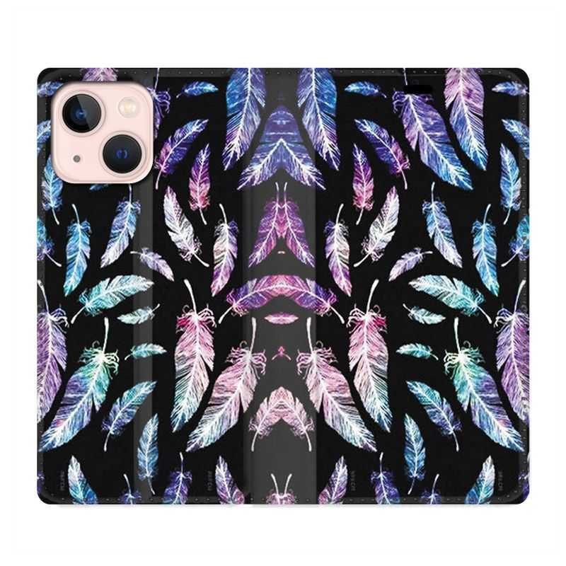 Housse Cuir Portefeuille Pour Iphone 13 Psychedelic Plume